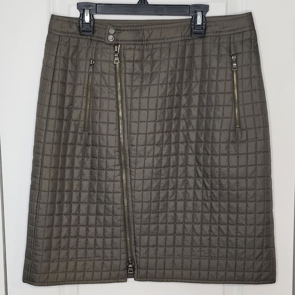 WORTH New York Quilted Skirt Olive Green Zipper Detail Career Casual 6